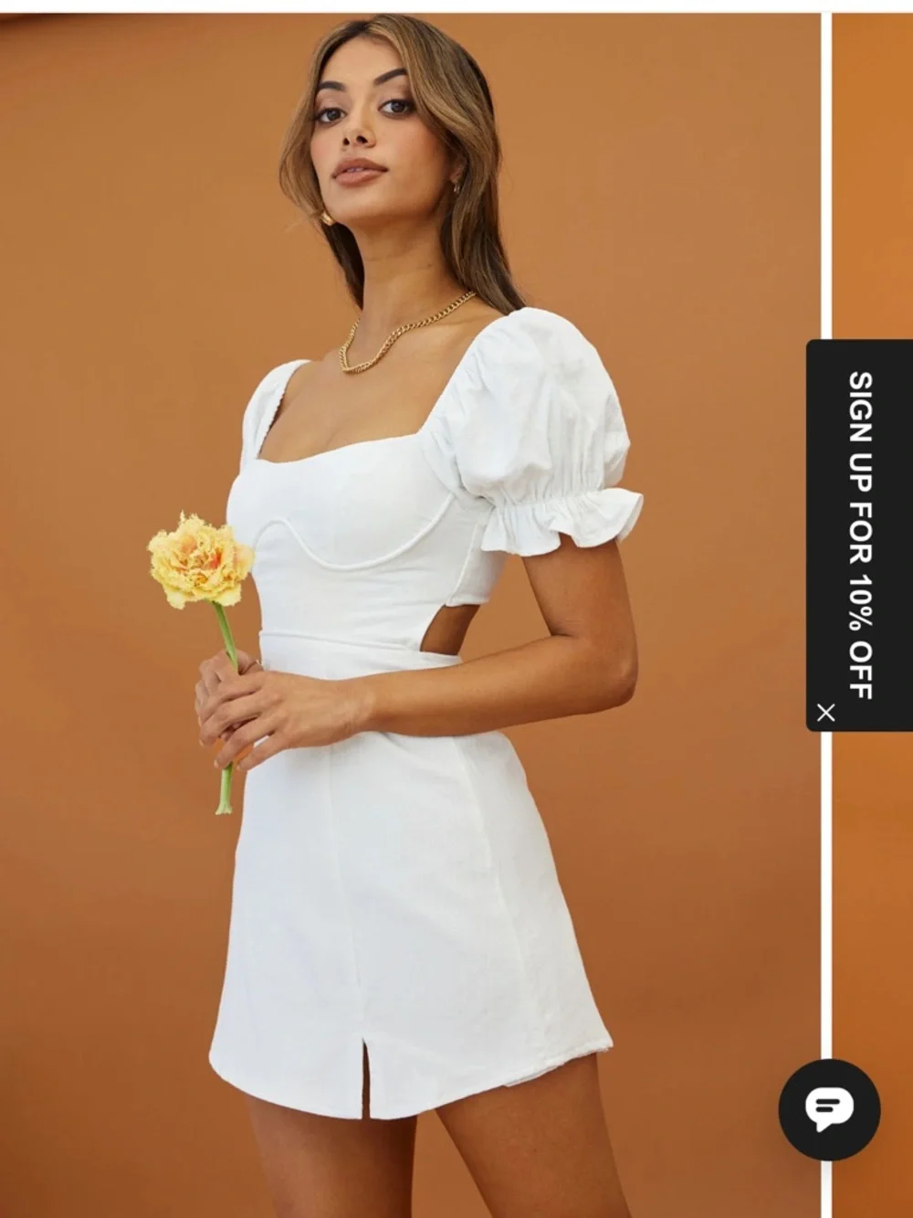 Norma Jean Neck Puff Sleeve Mini Dress in white - Picture 1 of 4